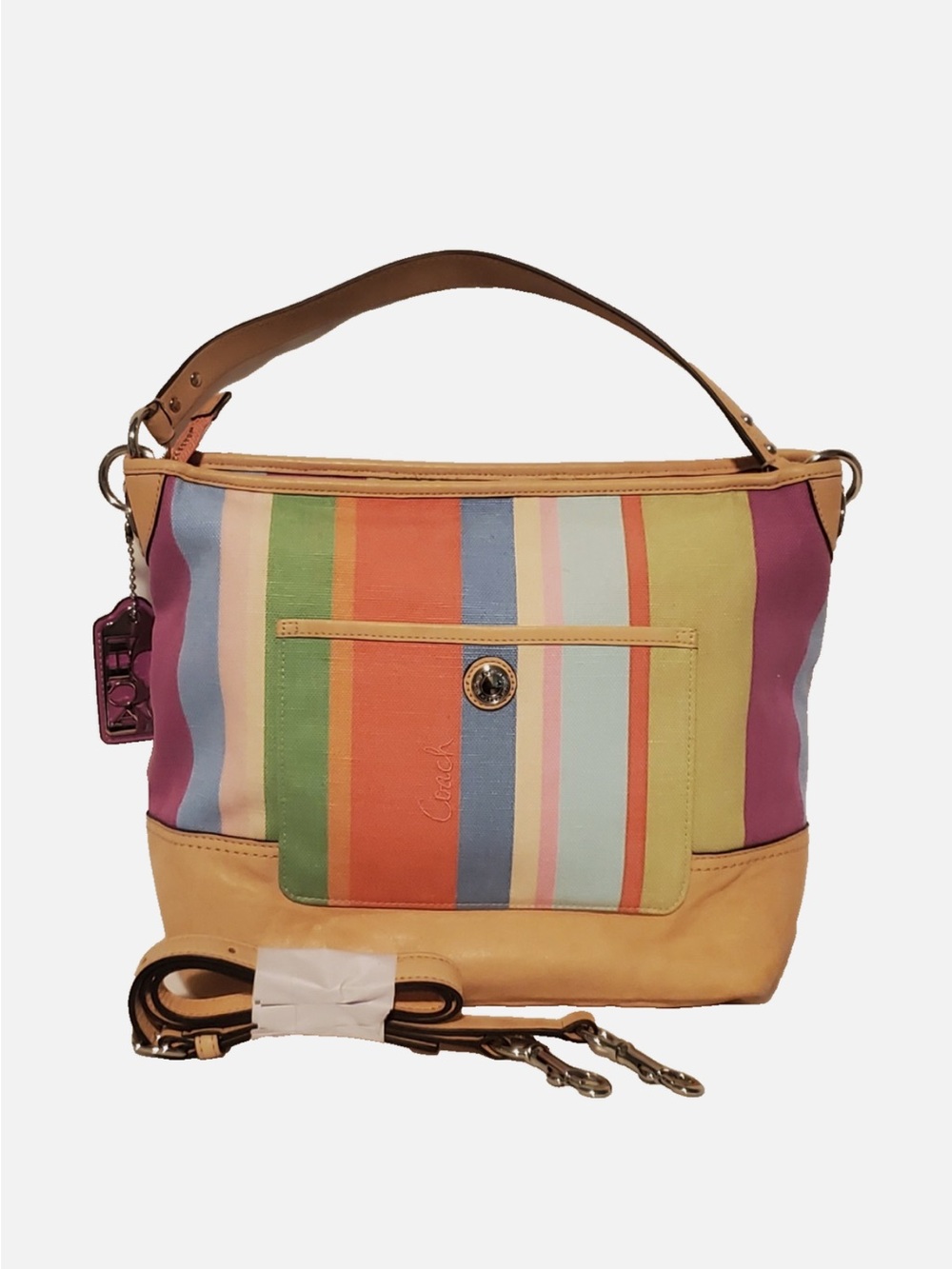Coach Multicolor Stripe Canvas Shoulder Bag - Yellow Trim